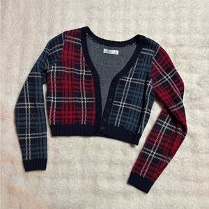 Hollister Red and Blue Plaid Cardigan